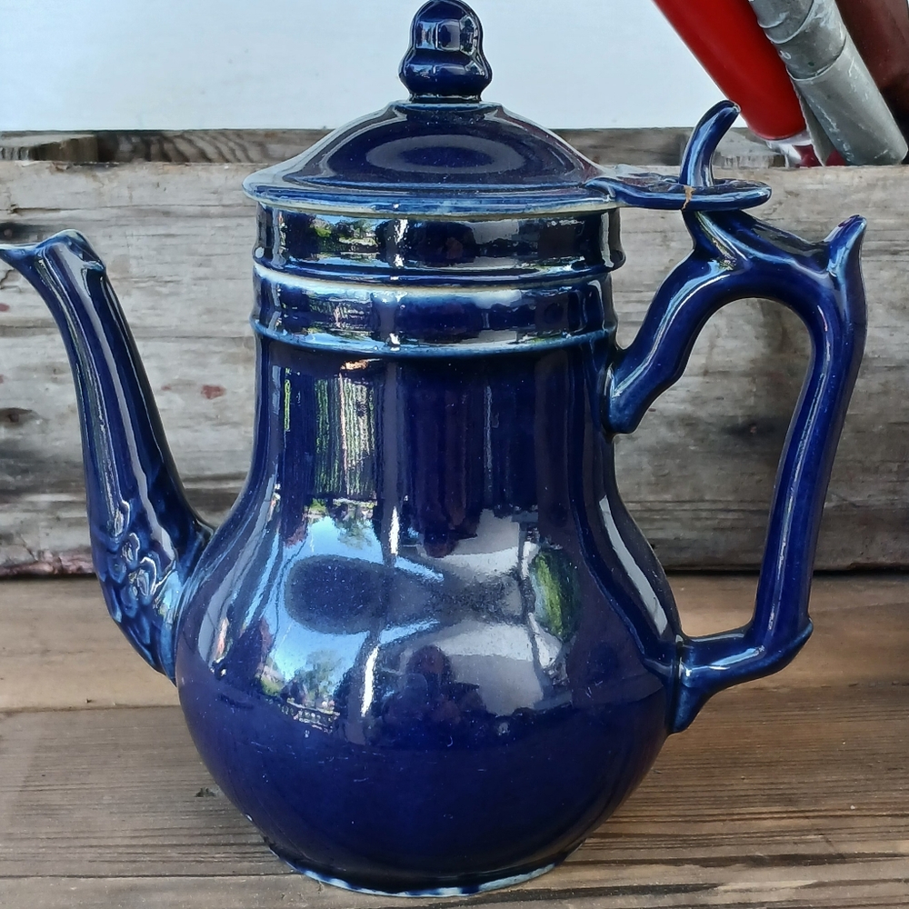 Vintage Ceramic Colbalt Blue Teapot